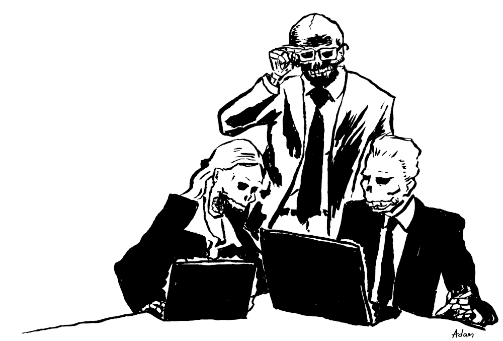 A gruesome meeting between undead office workers
